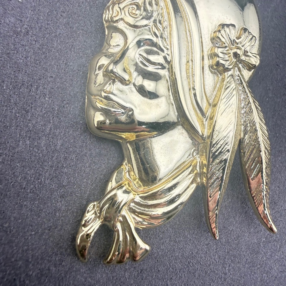 Vintage Signed Torino Brooch Pin Gold Tone Women Profile Face Flapper - Picture 2 of 7